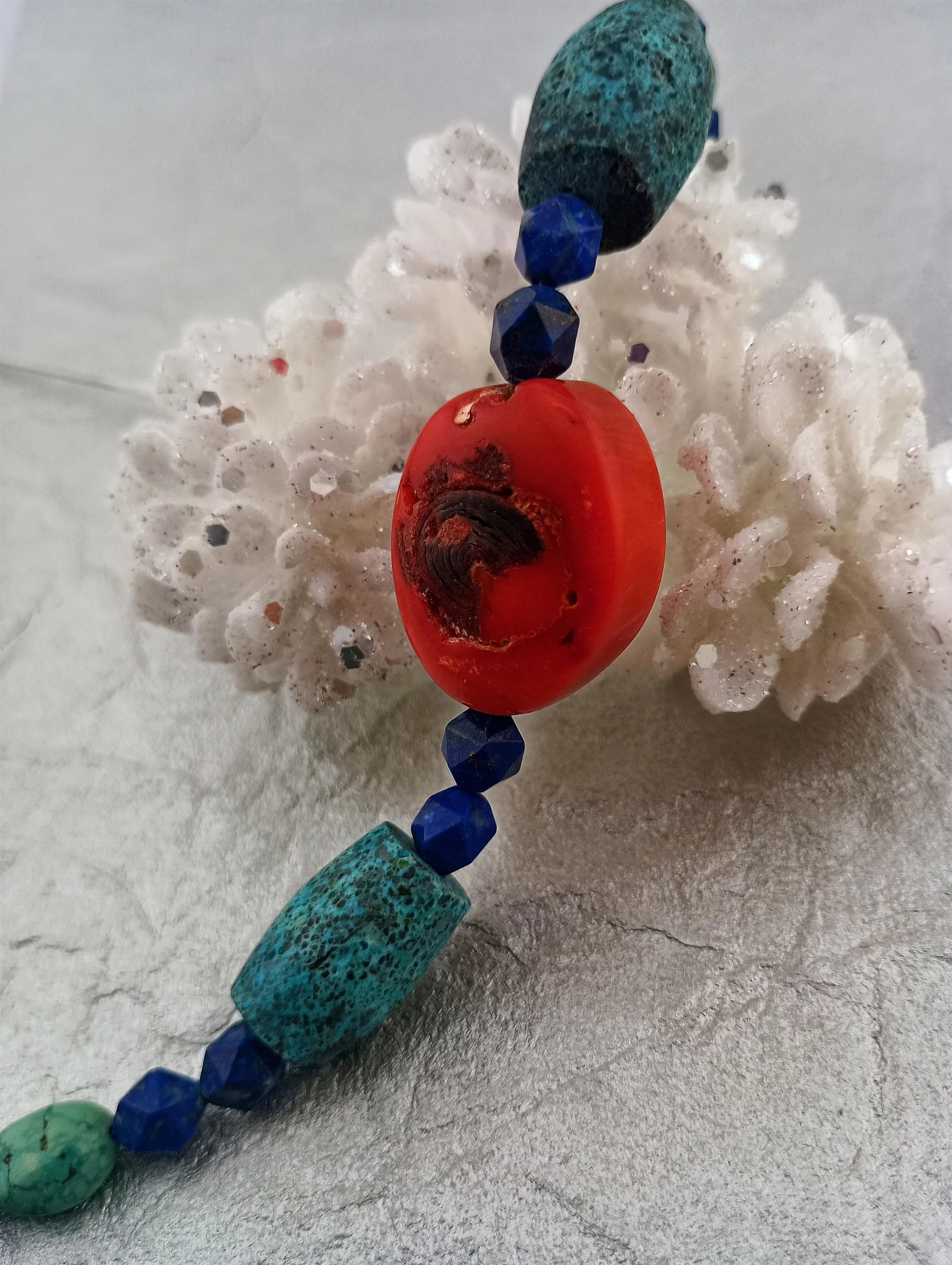SGBB4 Turq CoralLapis Bracelet white pinecones.JPG