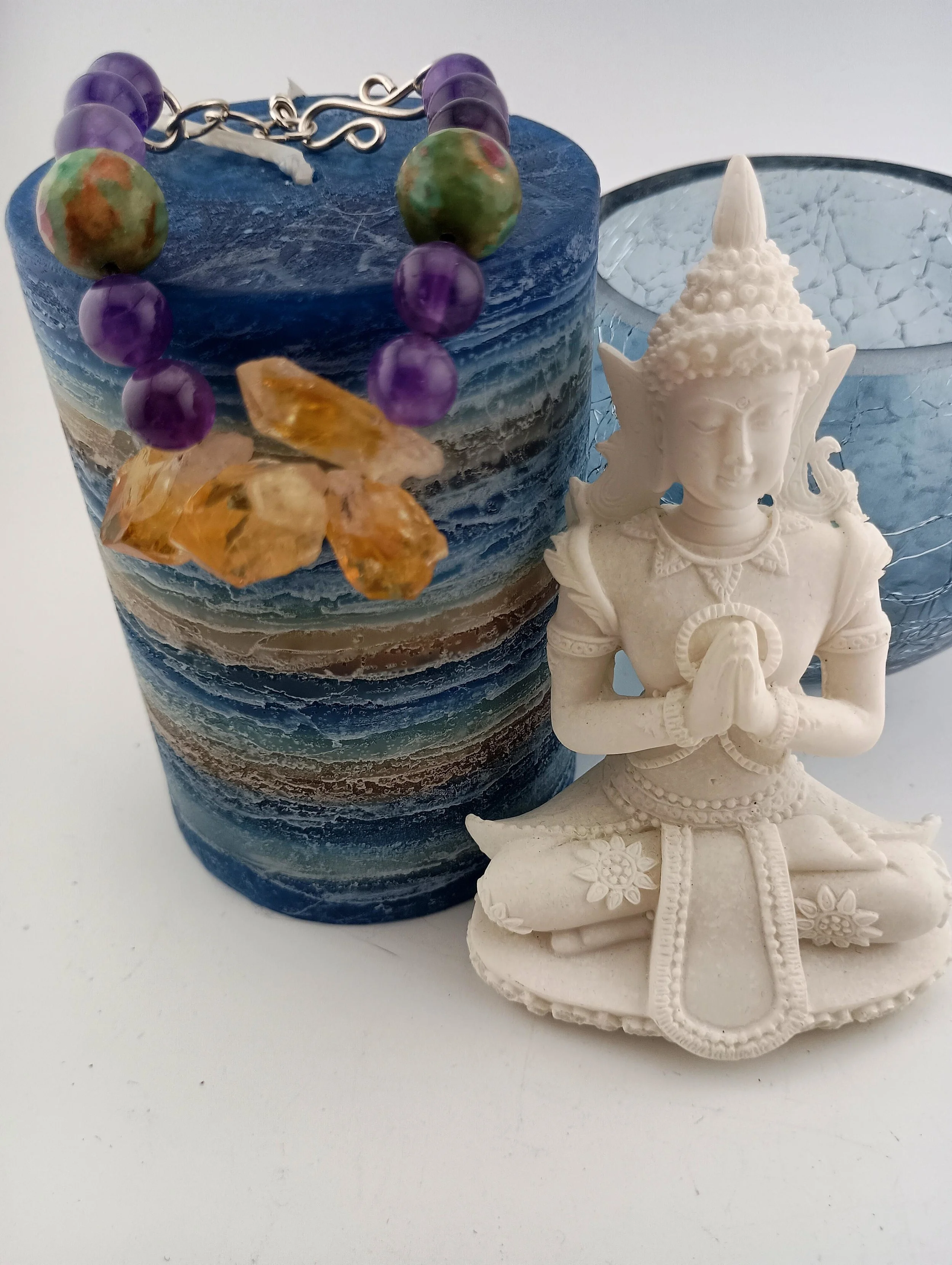 SGBB12 blue candle glass candle holder white Buddha.JPG