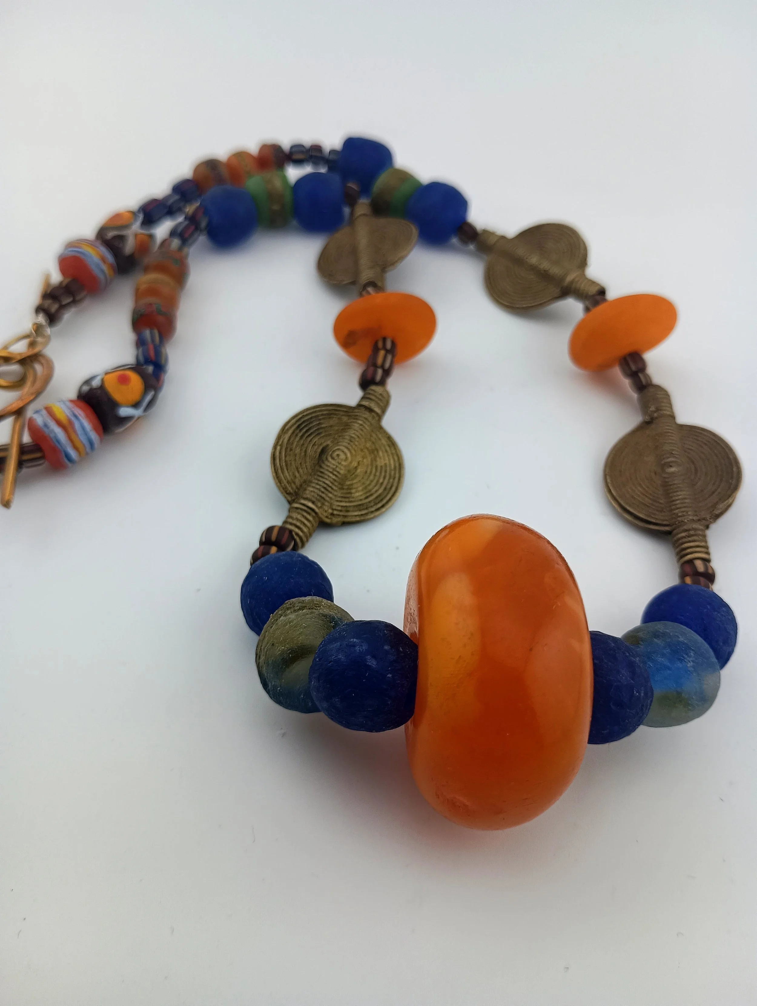 Earthy Copal Amber & African Trade Bead Necklace