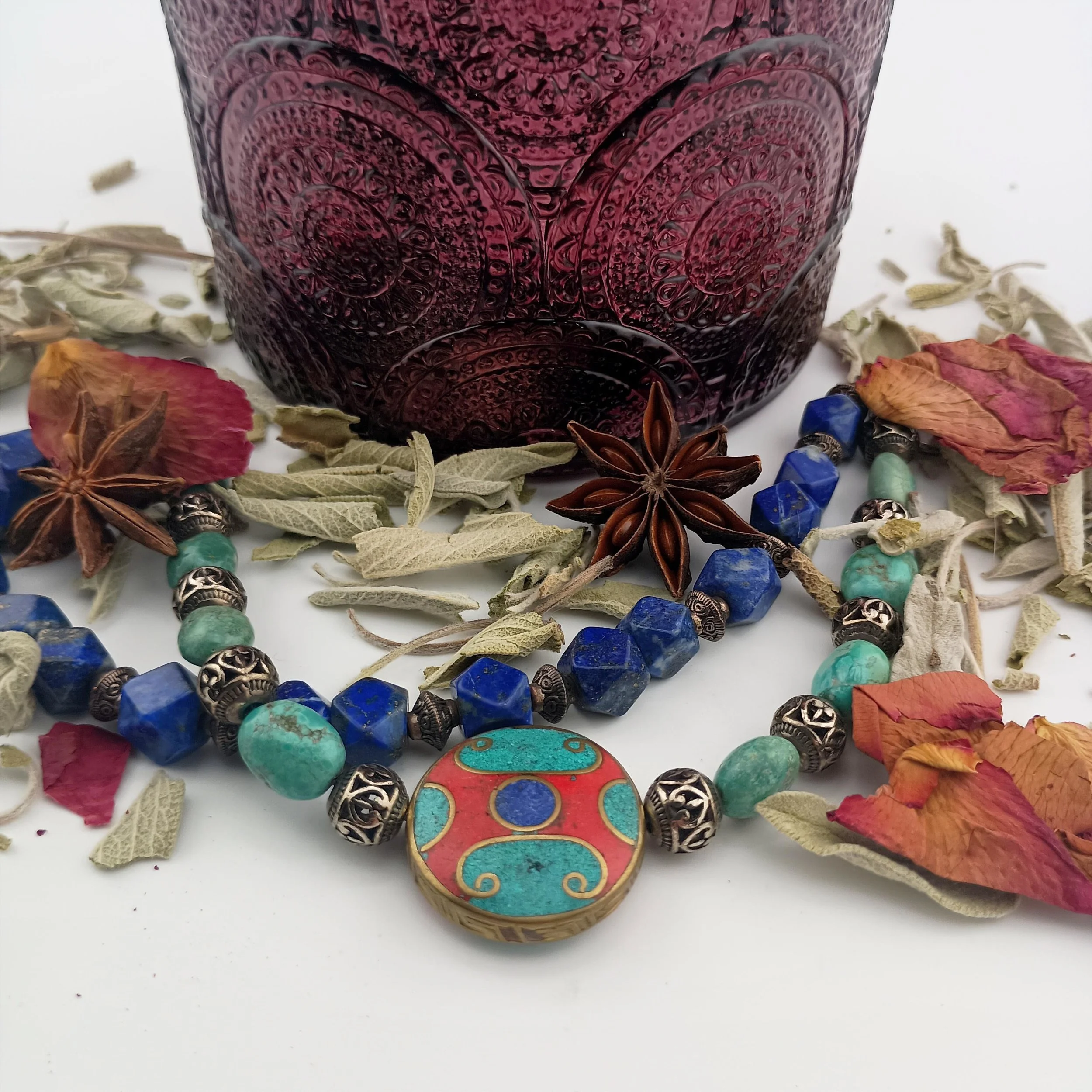 SGBB8 Tibetan 2 strand bracelet red candle herbs.JPG