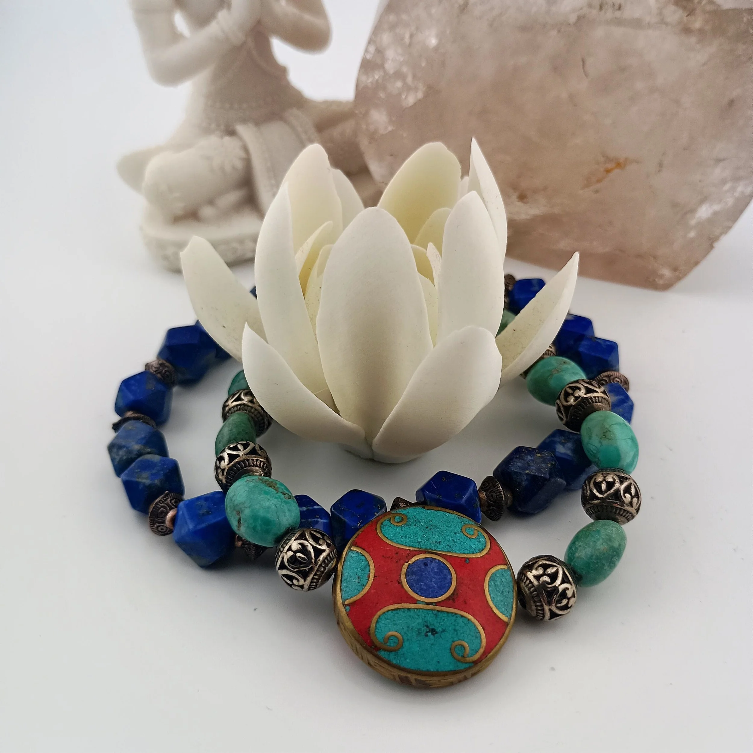 SGBB8 Tibetan 2 strand bracelet lotus Buddha crystal.JPG