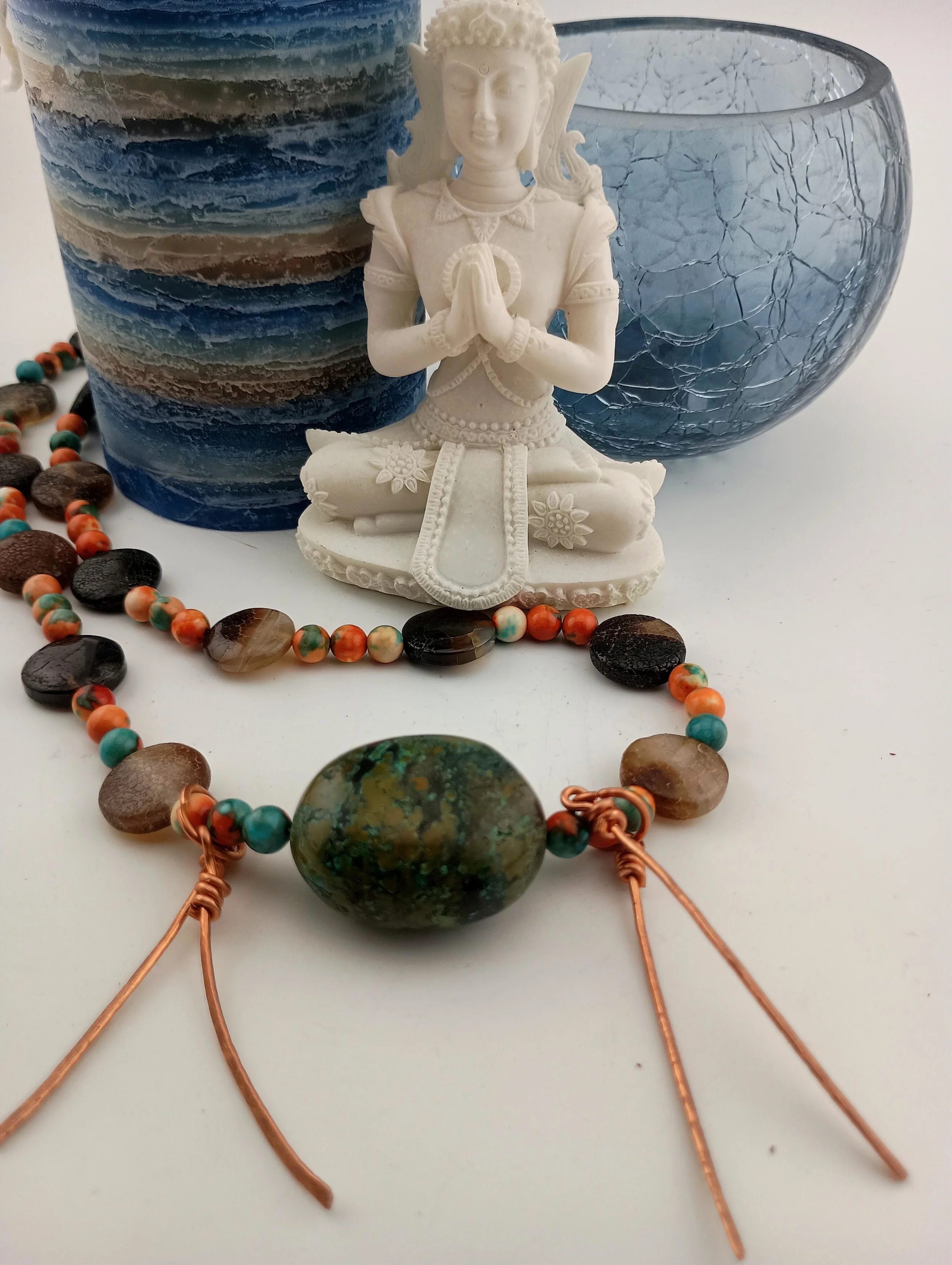 SGBN19 blue candle and glass candle holder white Buddha.JPG