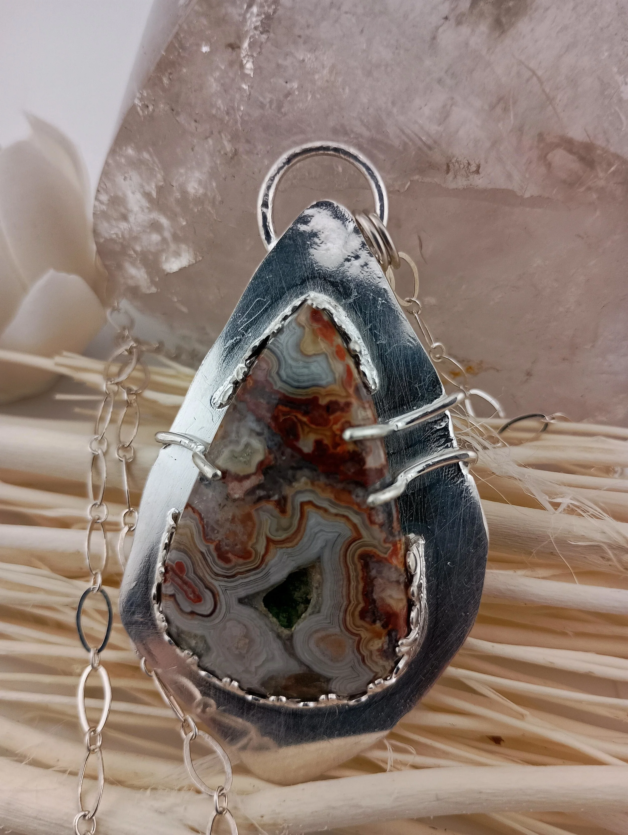 Crazy Lace Agate Sterling Silver Necklace