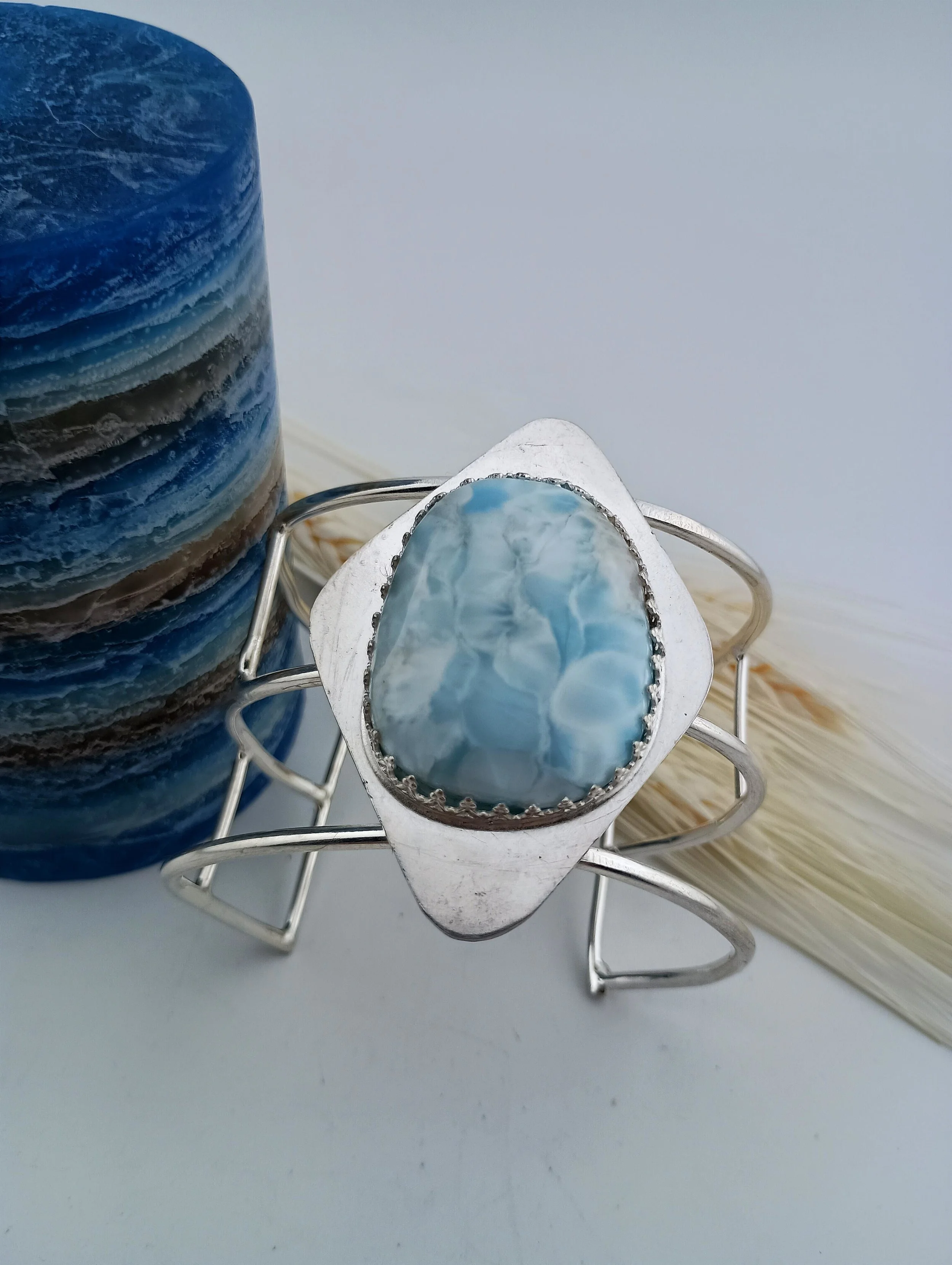 Ocean Serenity: One-of-a-Kind Larimar & Sterling Silver Cuff