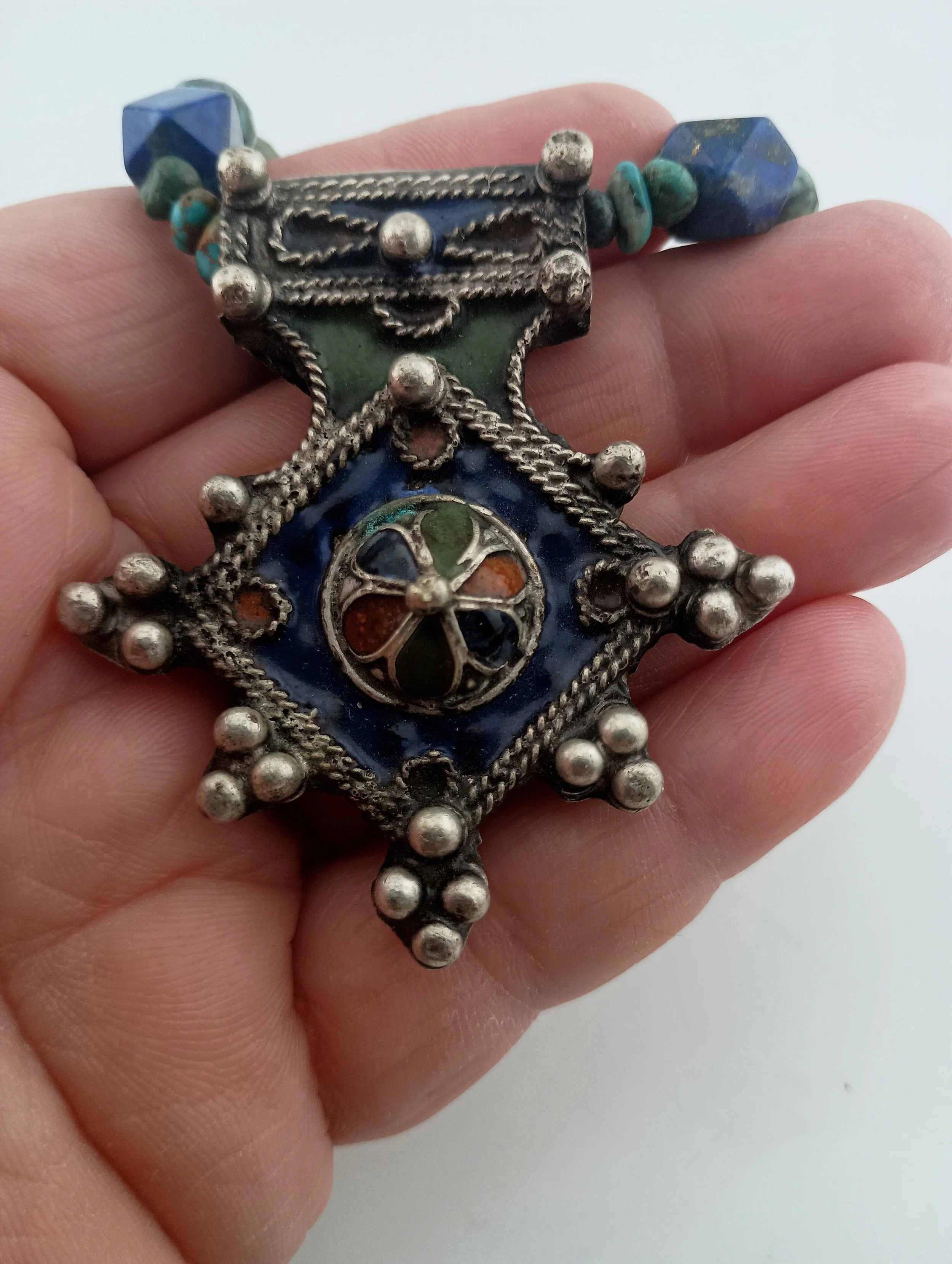 Sacred Harmony: Tibetan Pendant & Multi-Gemstone Mala-Style Necklace