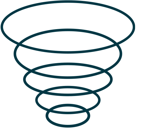 Illustration of a tornado with multiple concentric circles decreasing in size towards the bottom.