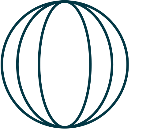 A simple, stylized illustration of a globe with latitude and longitude lines.