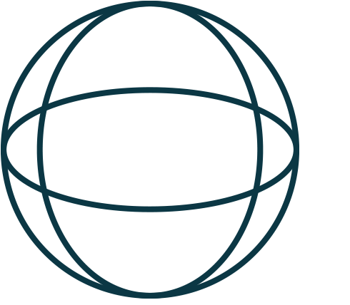A line drawing of a globe with latitude and longitude lines.