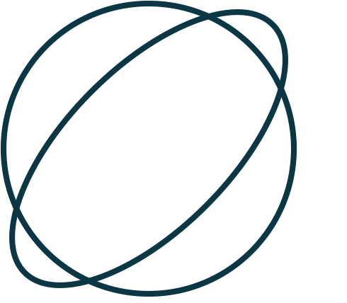 Illustration of a globe with three intersecting rings orbiting around it.