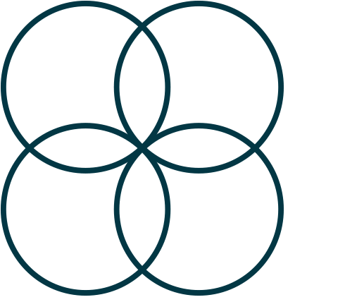 Four overlapping circles forming a Venn diagram on a black background.