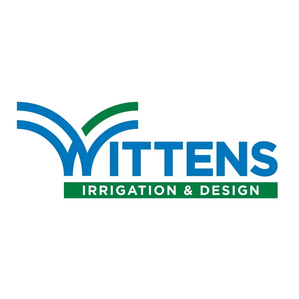 Logo for Wittens Irrigation & Design with stylized blue and green water spray design and company name.