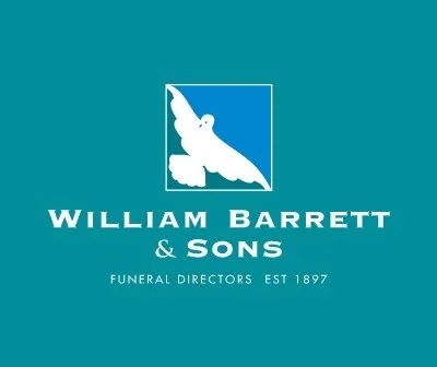 William Barrett & Sons funeral directors logo with a white dove silhouette on a teal background.