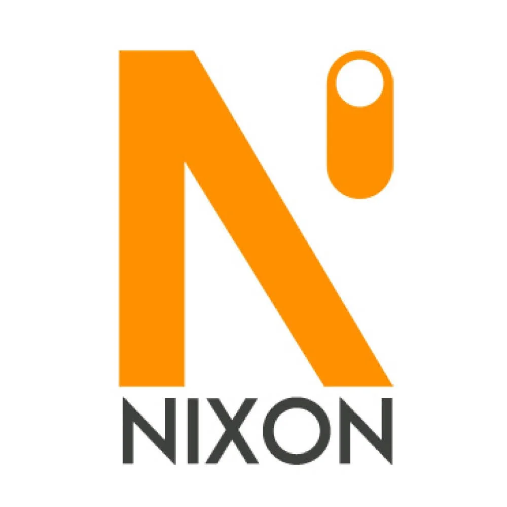 Logo with a large orange letter 'N' and a smaller orange circle resembling a ballot drop box, with the words 'NIXON' in black beneath.