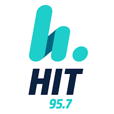 Logo of HIT 95.7 radio station with stylized teal and navy text