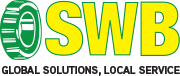 Logo for SWB with green dollar sign and bold yellow letters 'SWB' and the text 'Global Solutions, Local Service' underneath.