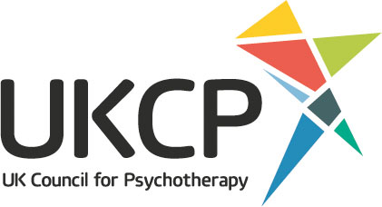 UKCP logo with abstract colored shapes and text 'UKCP UK Council for Psychotherapy'.