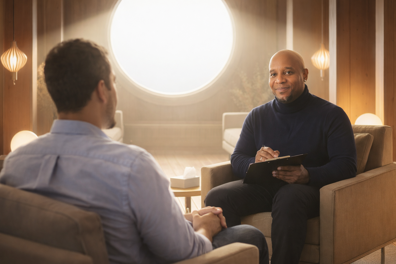 black male therapist delivering therapy in London.