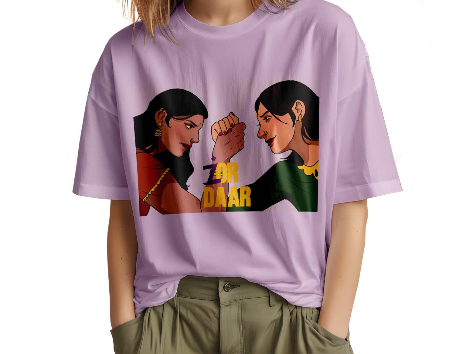 Free Woman Wearing Oversized T-Shirt Mockup.png