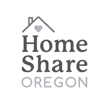 Logo for Home Share Oregon featuring a house with a heart and the words 'Home Share Oregon'