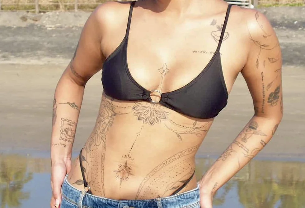 healed torso, vine on shoulder, baby angel, script, etc.
