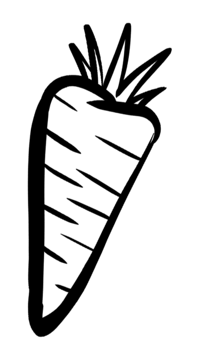 Illustration of a stylized carrot with a simple black and white design.