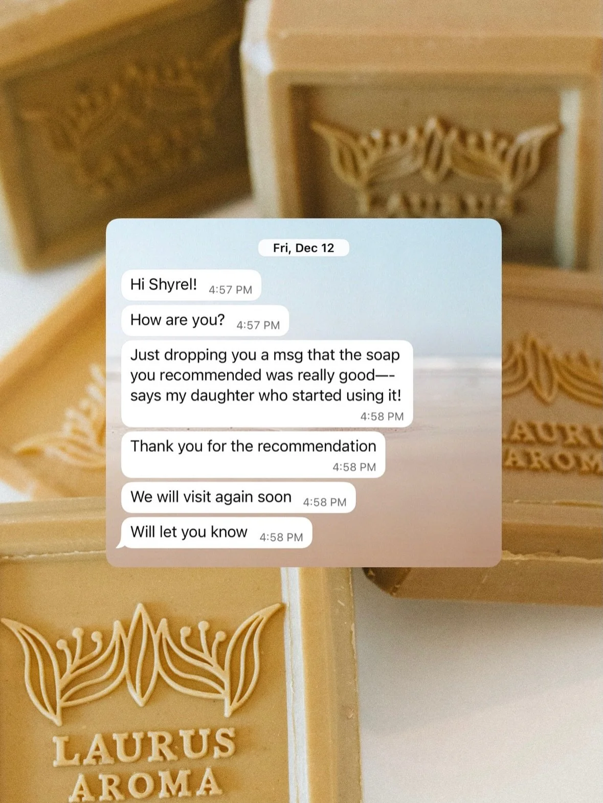 What customer says about @laurusaroma soaps! 

We love hearing your feedback with brands we carry at the shop. 

#clientlove #customerlove #artisansoaps #naturalsoap