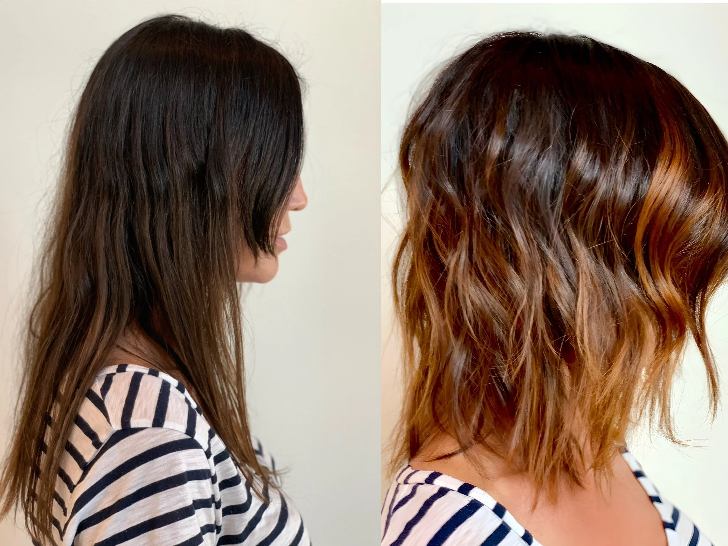 Dimensional brunette with a golden edge. This French Touch™ balayage was designed to grow out seamlessly — no stripes, no brass, just effortless depth and radiant shin