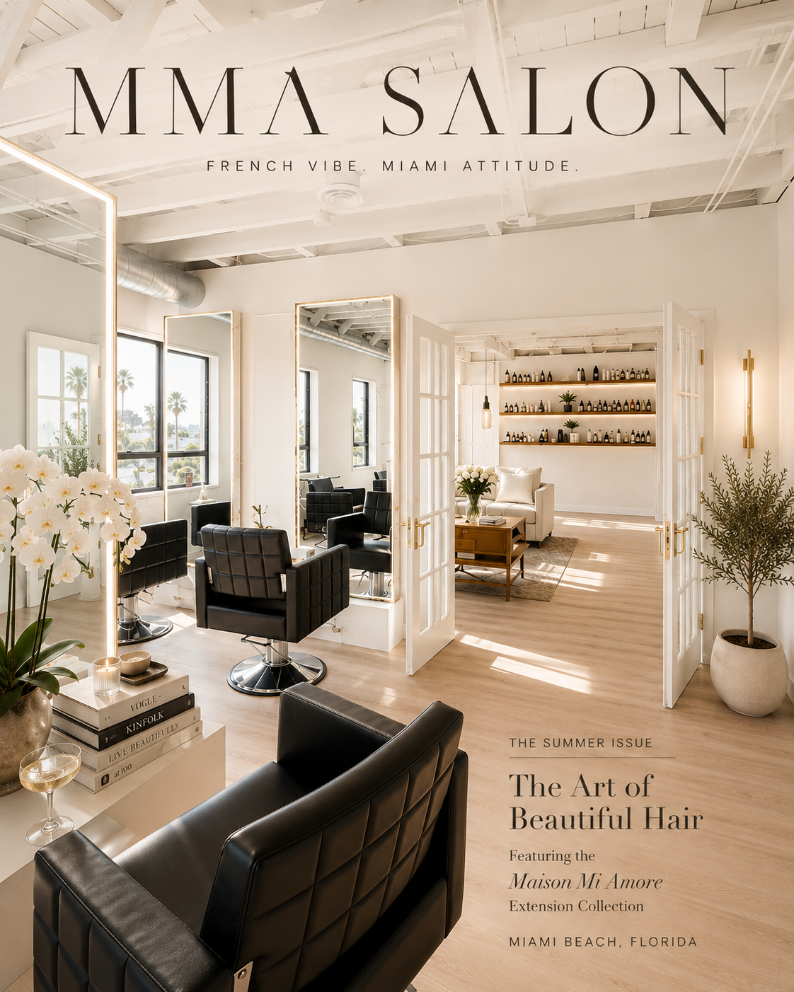MMΛ Salon Miami Beach interior — extension swatches and product wall