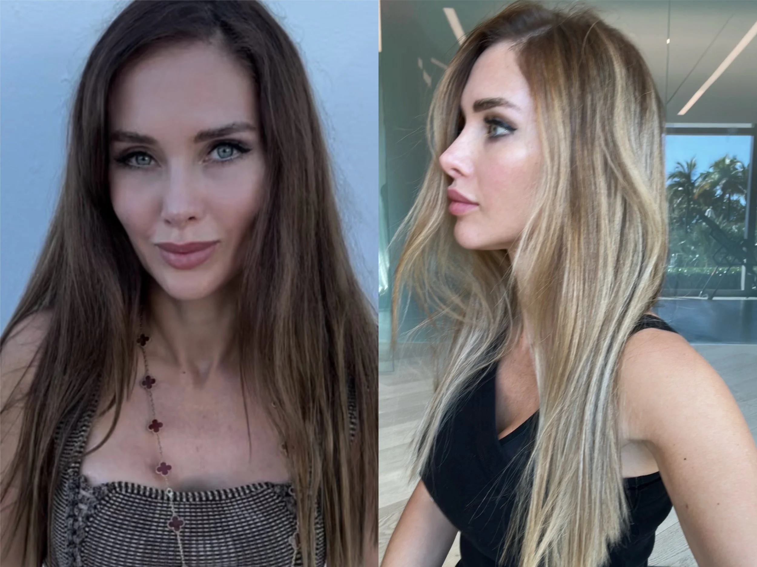 We lightened her natural dark base with our signature French Touch™ Balayage, lifting through chocolate and caramel into a luminous, melted blonde. The result? A buttery, root-blurred masterpiece that shimmers like South Beach at golden hou