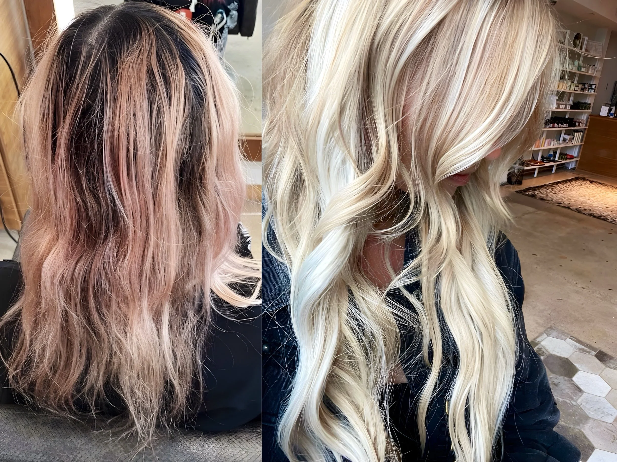 From banded brass to buttery brilliance — this full-color correction brought balance, light, and life back to her hair. Finished with invisible, hand-placed extensions for natural fullness 