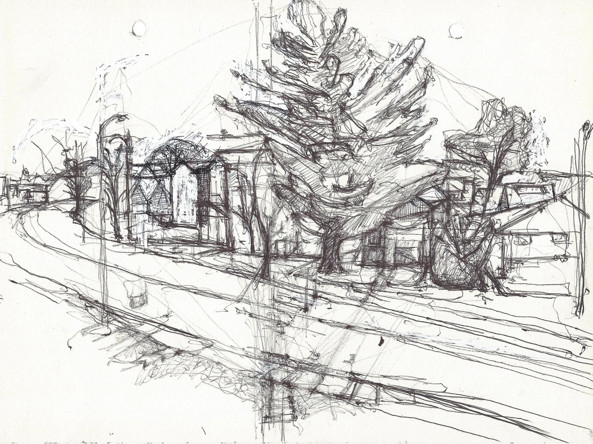 At St. Louis, 2025, ink on paper, 11''x8''