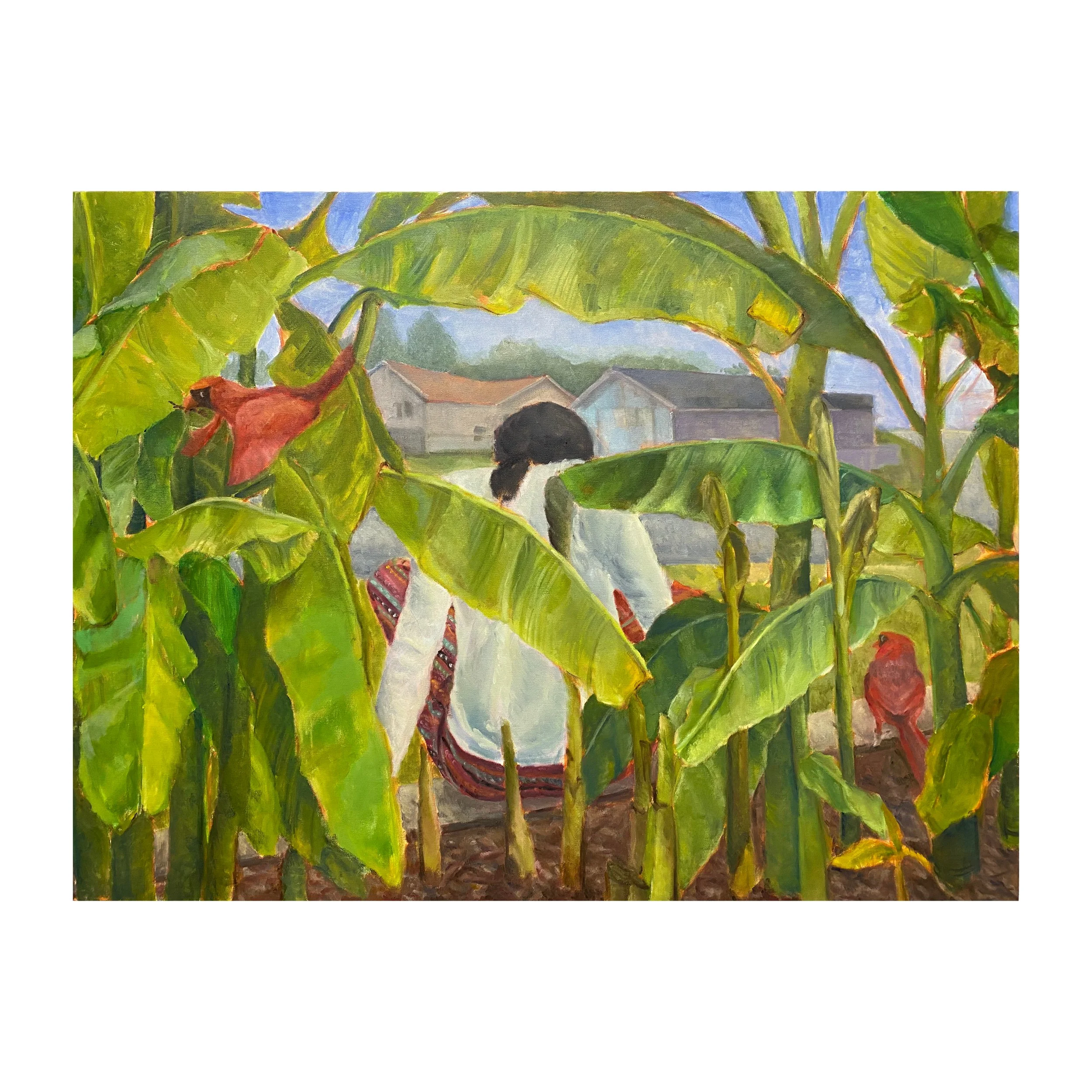 Under plants, 2022, oil on canvas, 36" x 48"