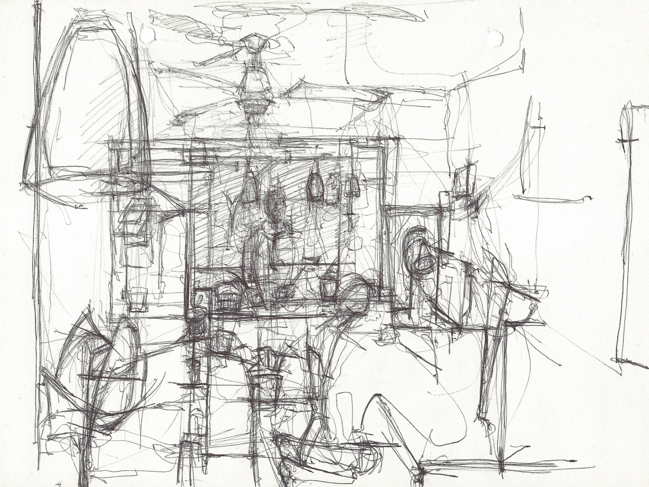 At St. Louis, 2025, ink on paper, 11''x8''