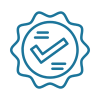 Icon of a certification badge with a checkmark in the center