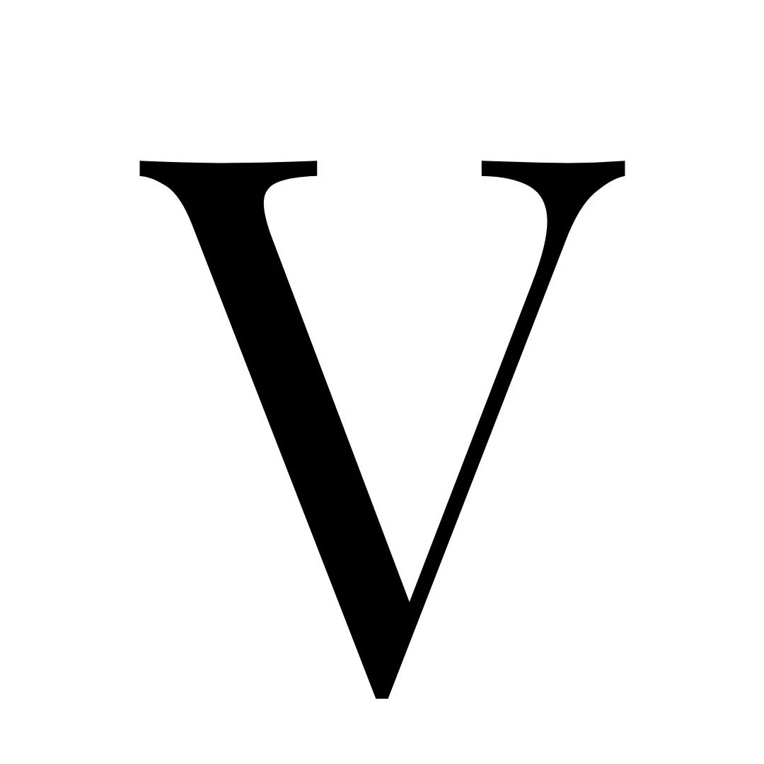 Large black letter V on a white background.