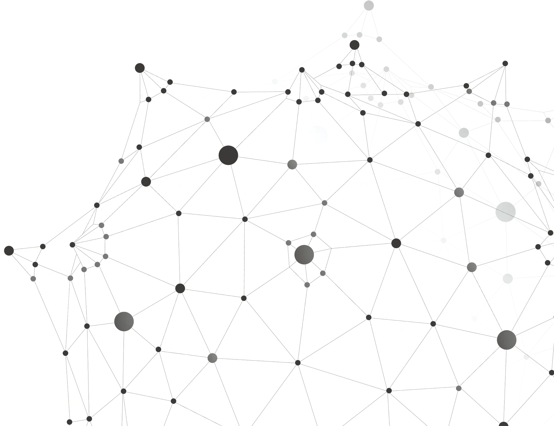 A geometric shape made of interconnected flat black and white polygons, creating a complex pattern.