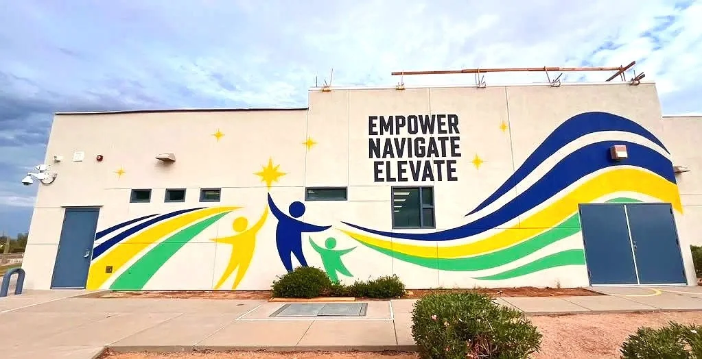 Hand-painted custom public school mural by Jade Bamford Murals in Mesa, Arizona.