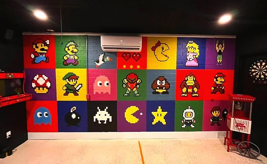 Game room mural in Scottsdale, Arizona – custom interior mural by Jade Bamford Murals