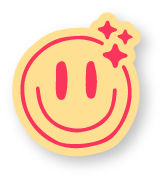 Sticker of a smiling face with sparkles around the head