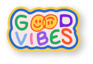 Colorful text reading 'Good Vibes' with smiley face icons.