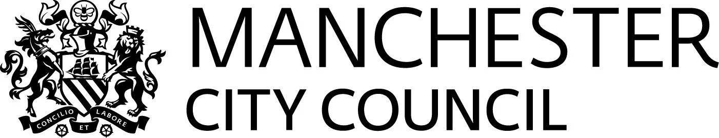 Manchester City Council logo featuring a coat of arms with lions and a shield, next to the text 'Manchester City Council' in black font.