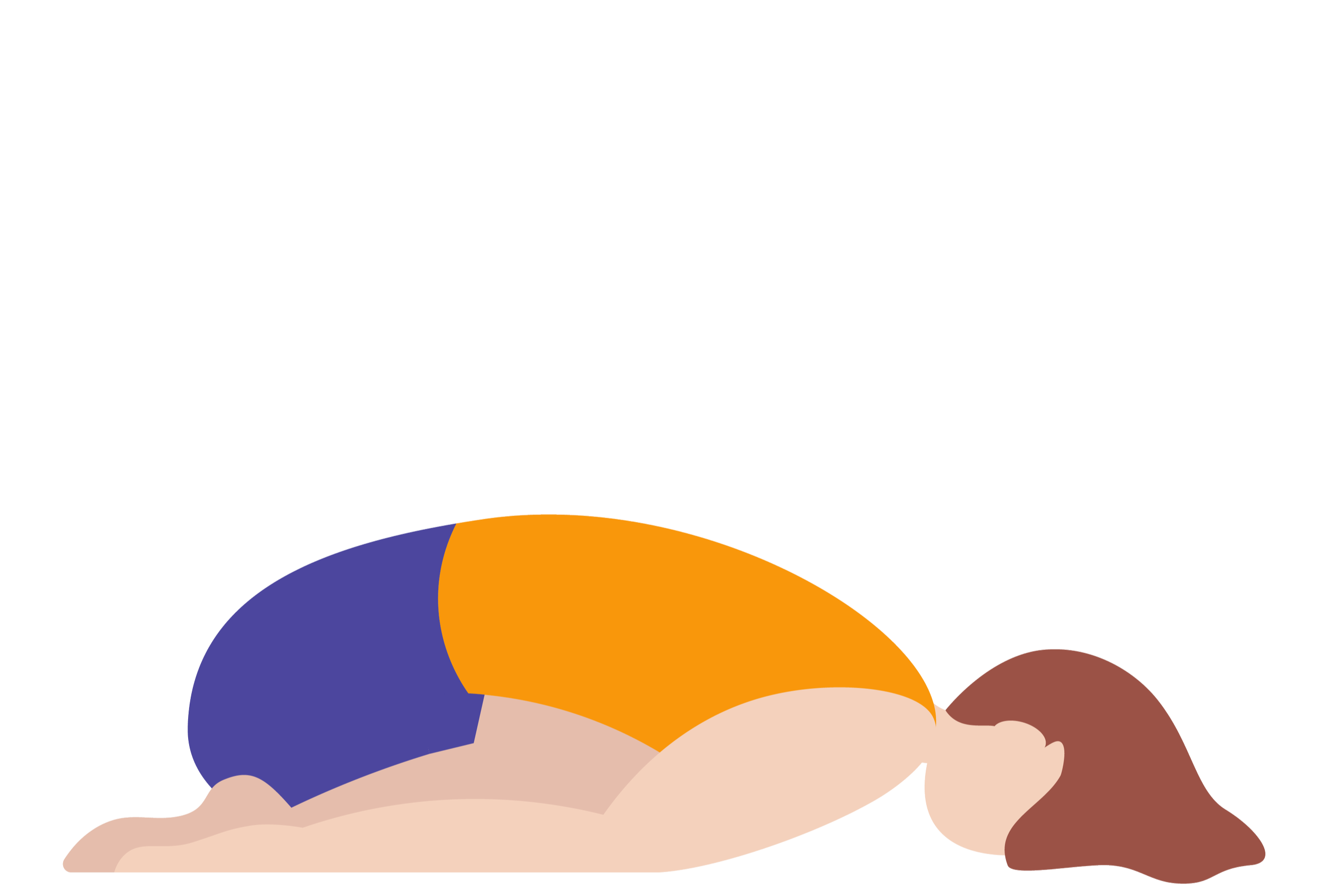 A cartoon illustration of a person lying face down on a bed, with a clock, books, and a lamp nearby, depicting relaxation.