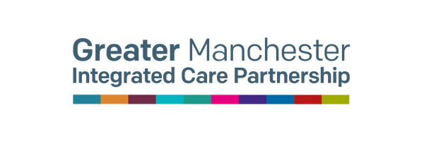 Logo of the Greater Manchester Integrated Care Partnership featuring colored bars and text.