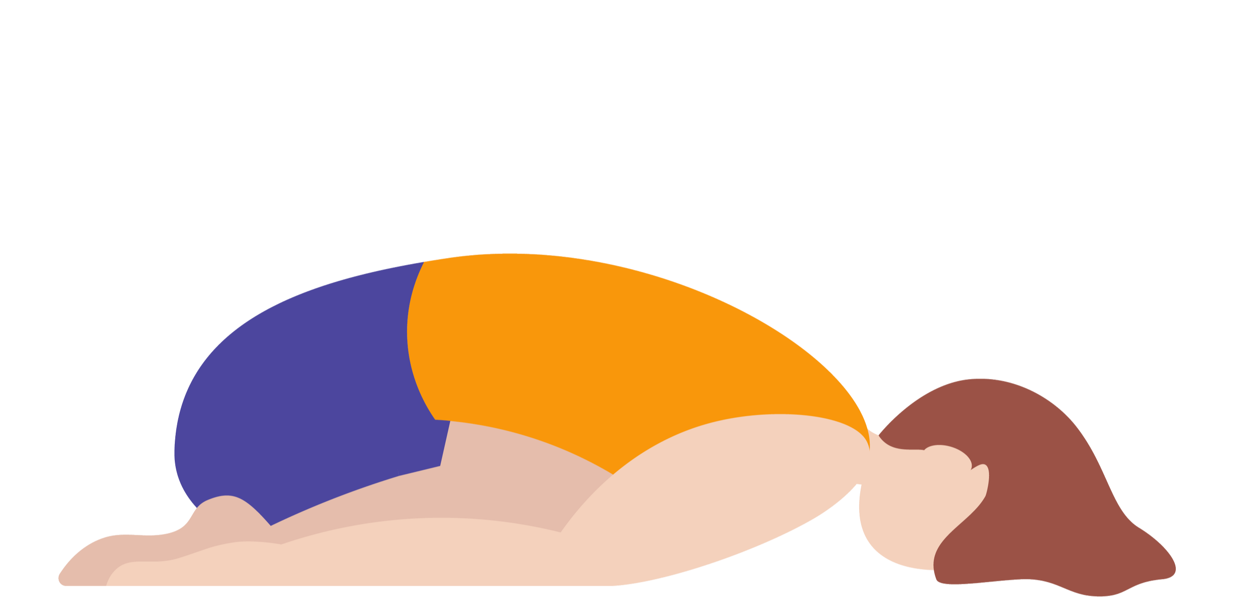 Colorful illustration of a person relaxing on a beach towel, holding an umbrella, with a sunny sky in the background.