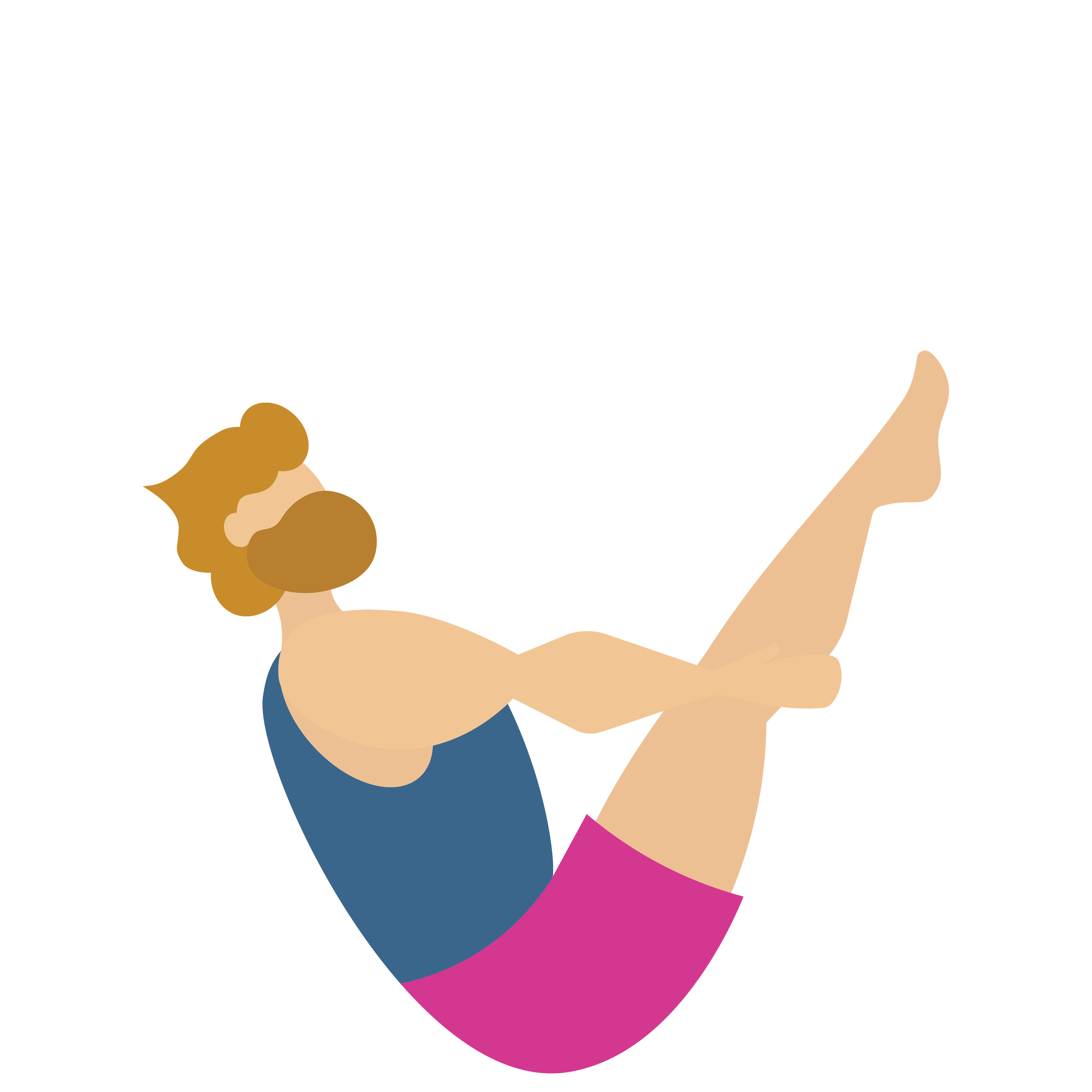 Illustration of a woman with brown hair and a dark blue top drawing or writing on a large black surface with a white chalk, viewed from side.