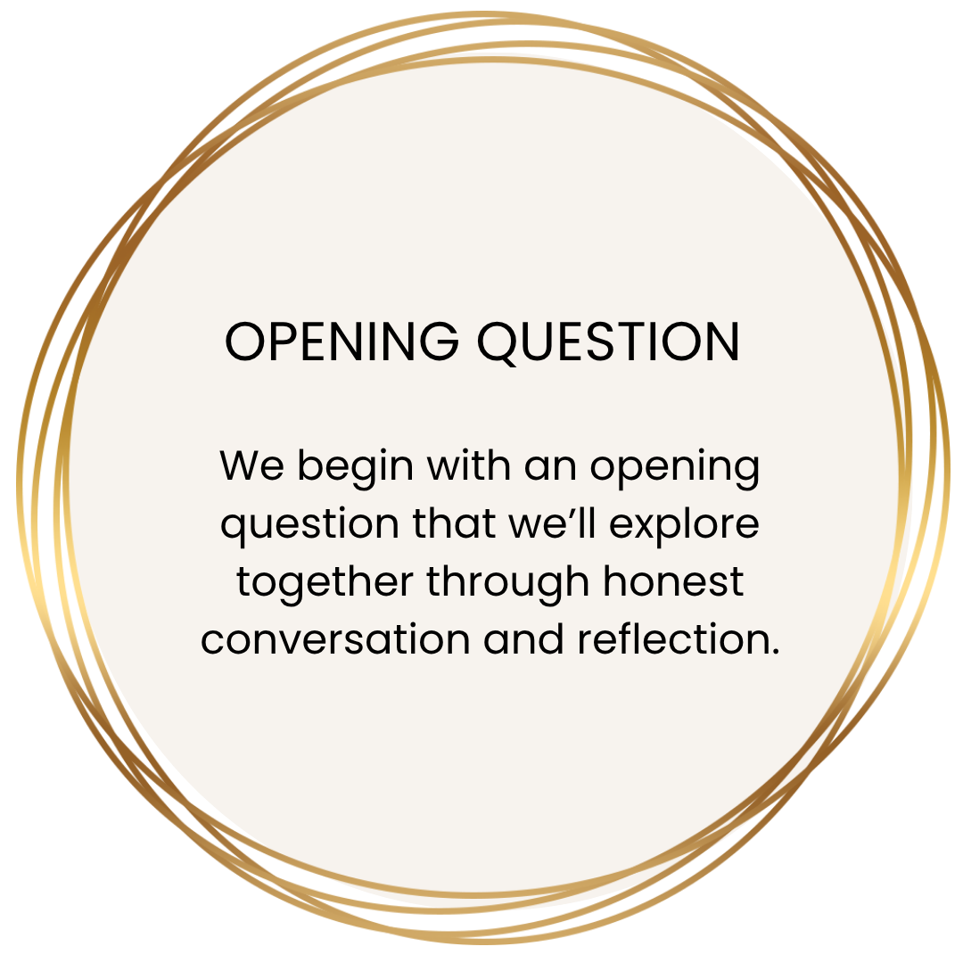 gold circle with text in middle describing the opening process of the calls