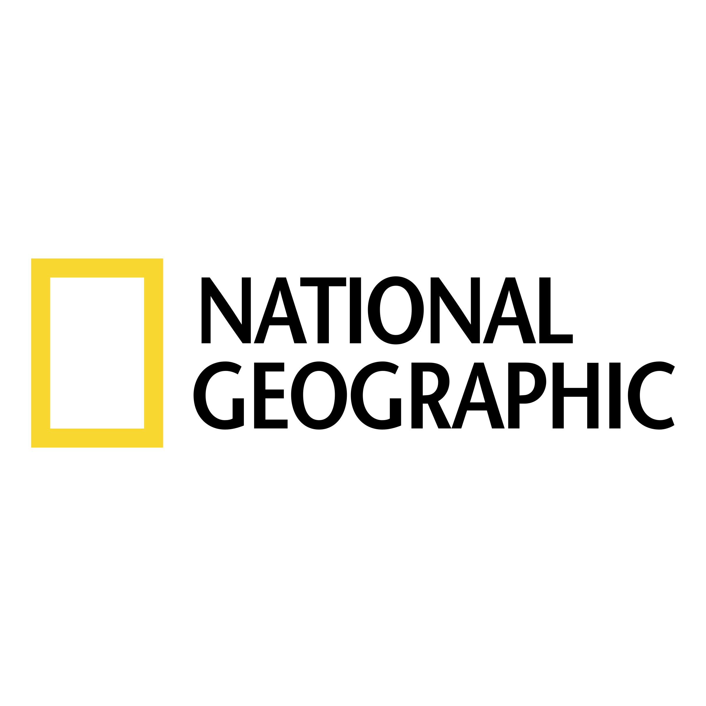 United States National Geographic logo with black background and yellow border.