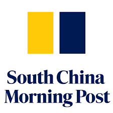 South China Morning Post logo with yellow and navy blue rectangles