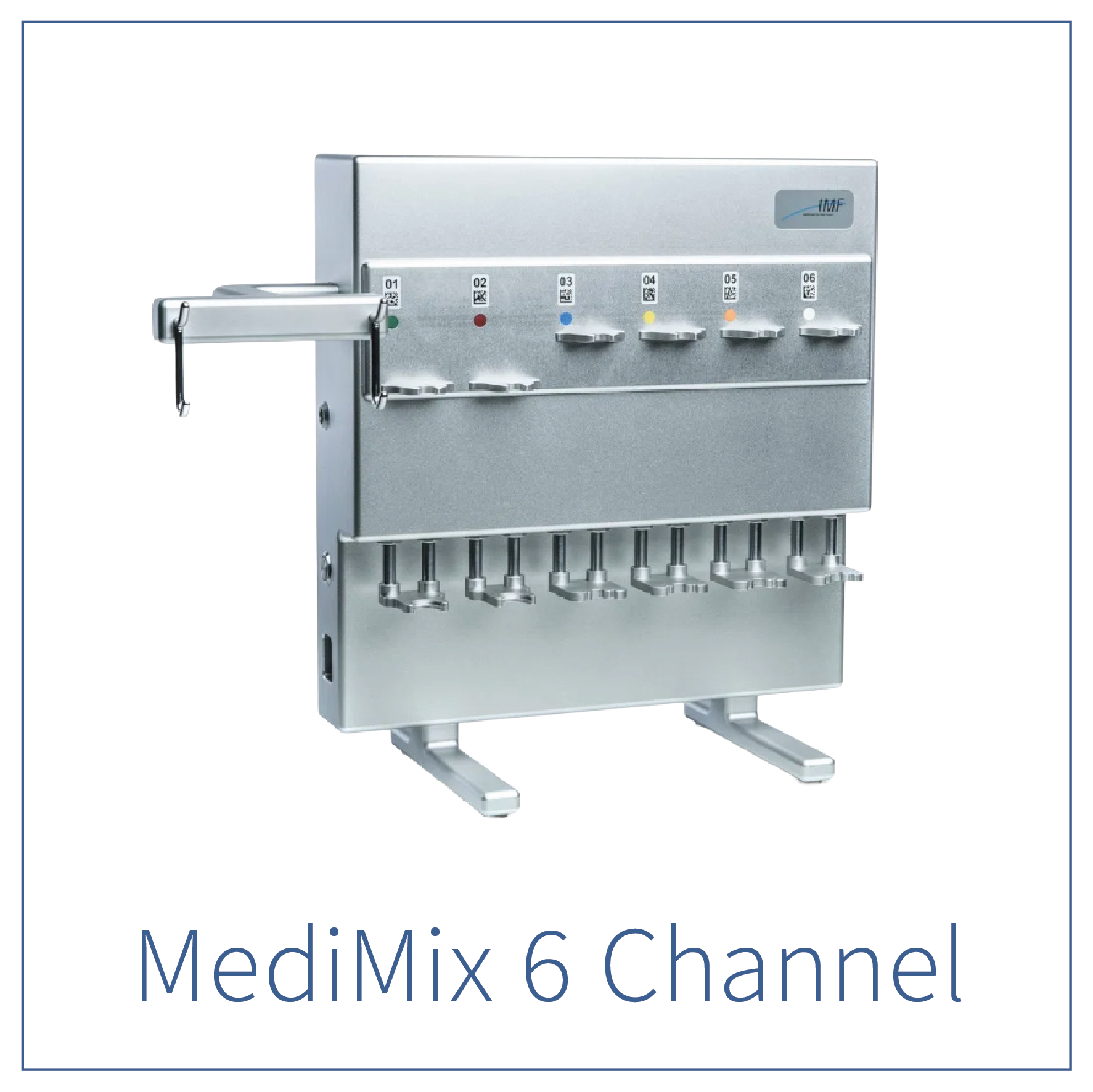 A silver medical device labeled MediumMix 6 Channel with colored indicator lights and multiple settable switches or dials.