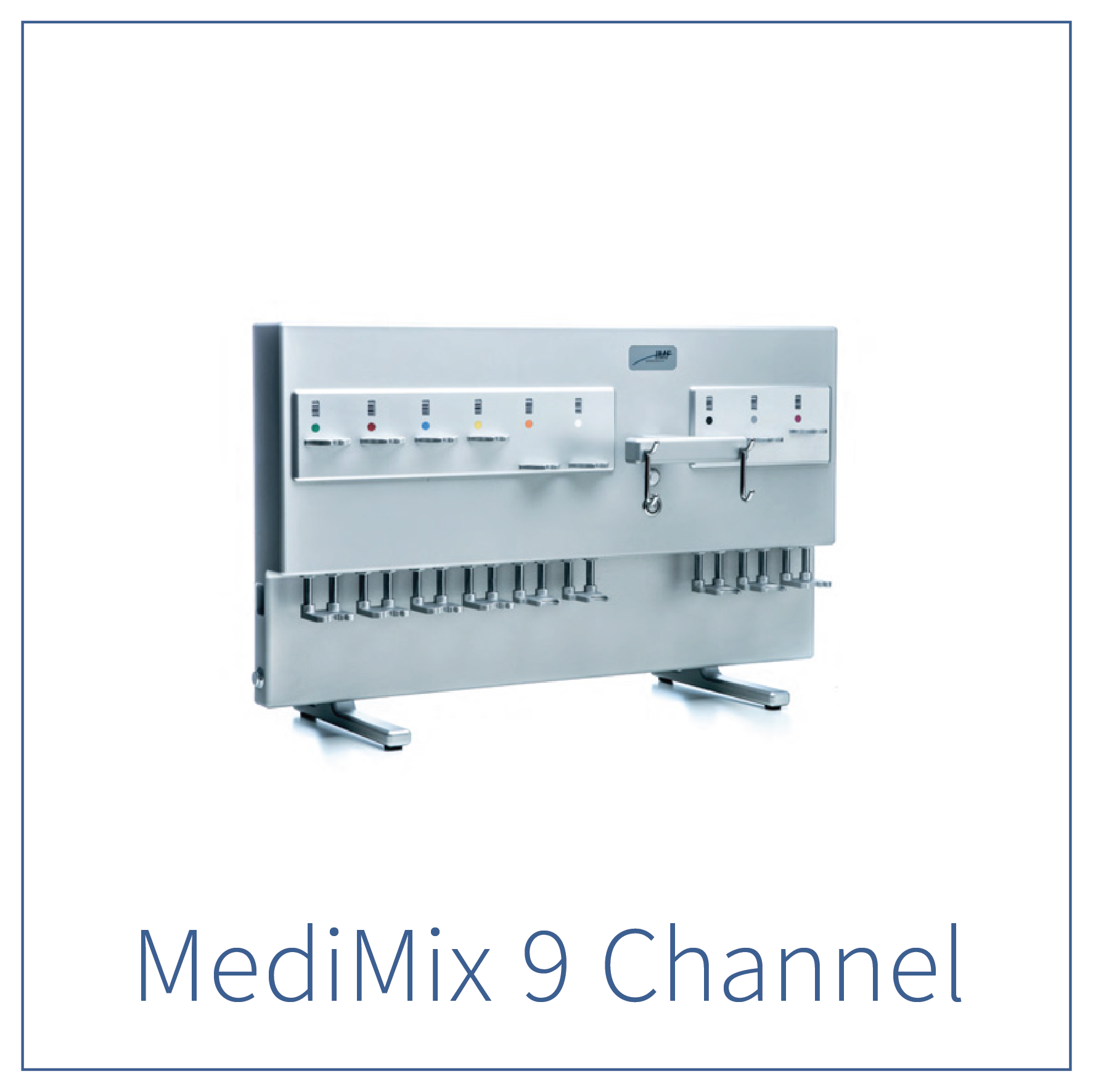 A large, mounted medical wall panel with multiple switches, buttons, and hooks, labeled for different medical functions, with an
